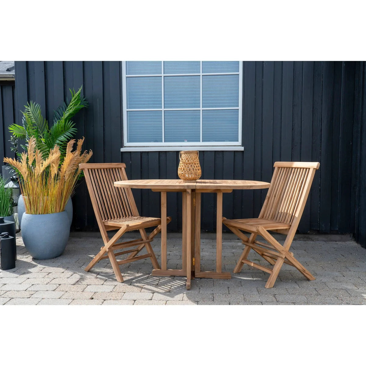 Table pliante en teck naturel 120x60 cm avec chaises pliantes