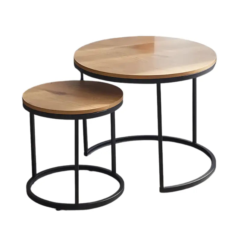 Table basse gigogne ronde en bois et métal fond blanc