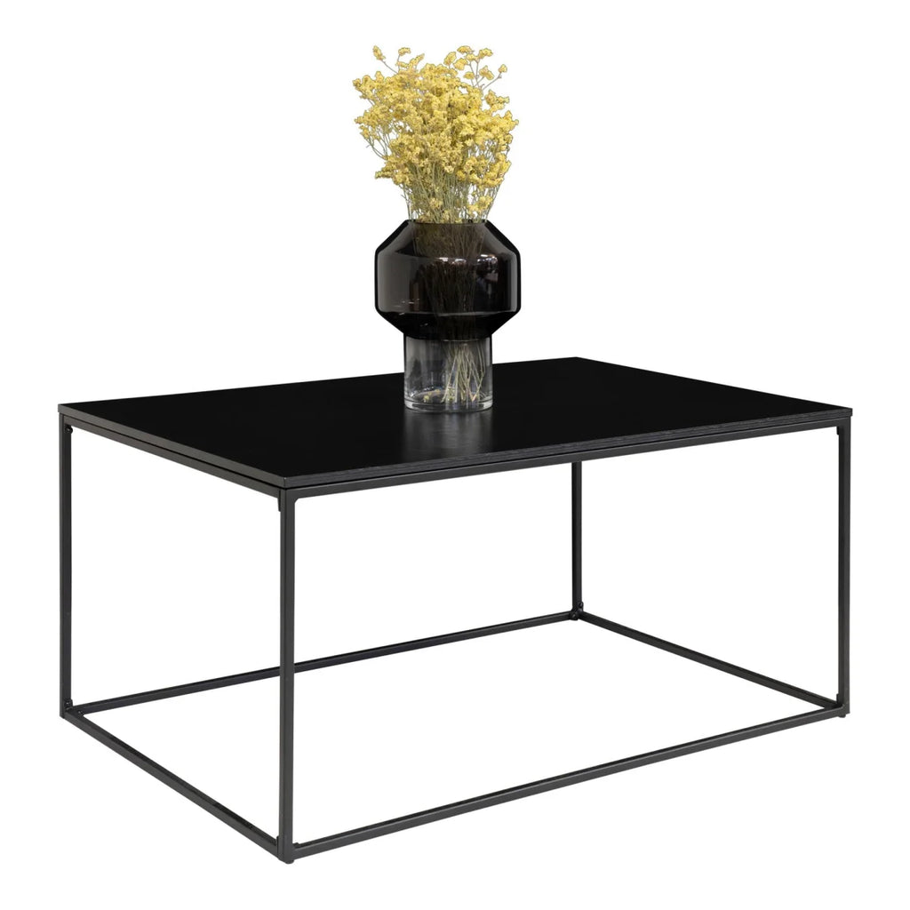 Table basse noire en verre et acier 90x60 cm minimaliste