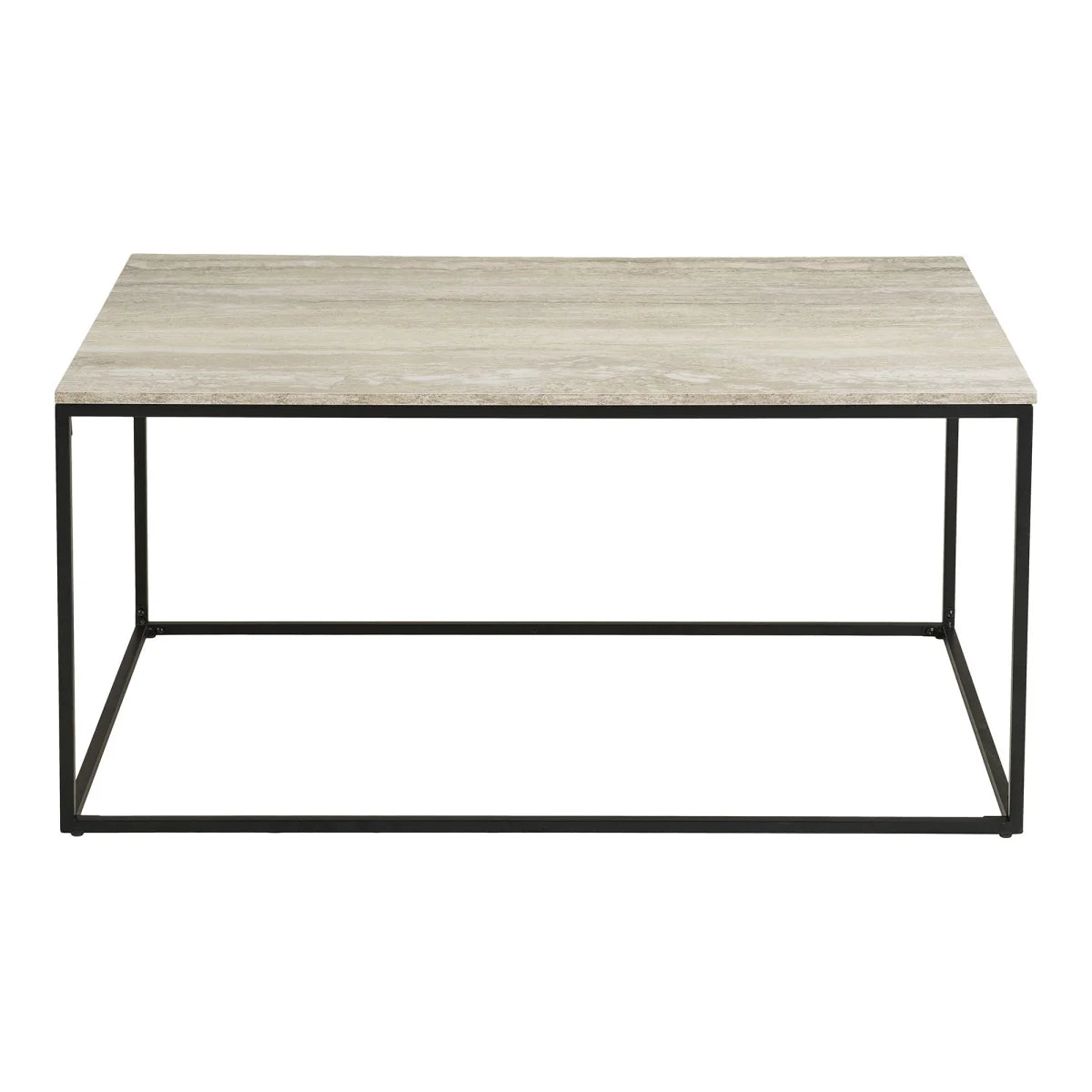 Table basse rectangulaire beige effet travertin, métal noir 90x60 cm