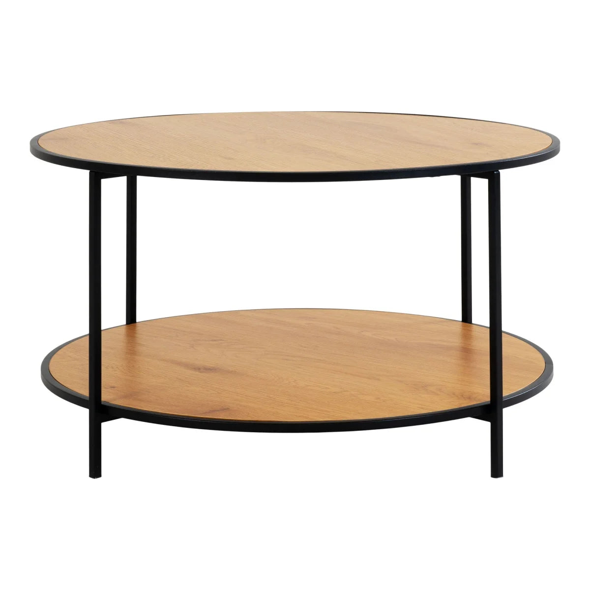 Table basse ronde bois clair et métal noir Ø80 cm