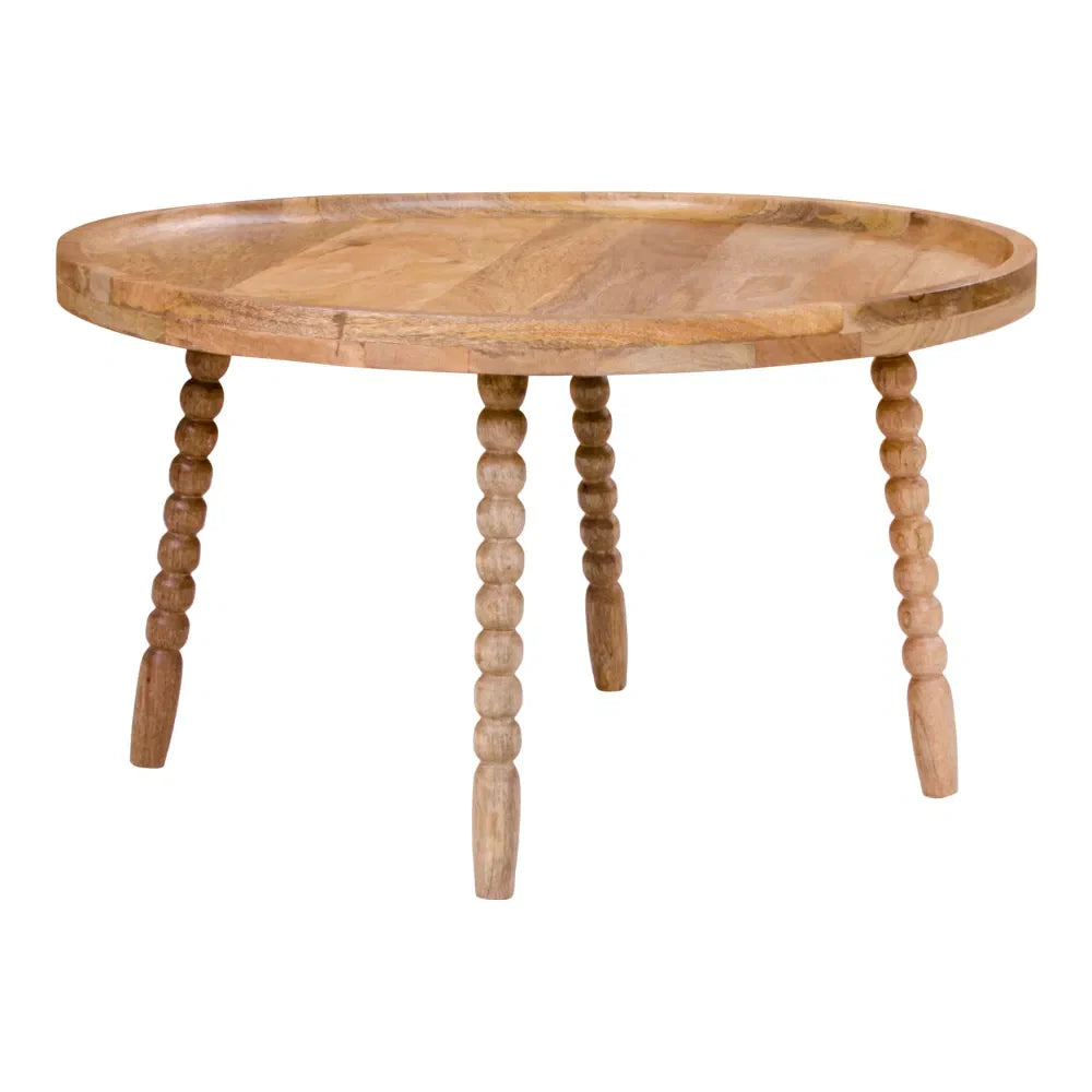 Table basse ronde en bois de manguier clair avec pieds perles – Ø60 cm