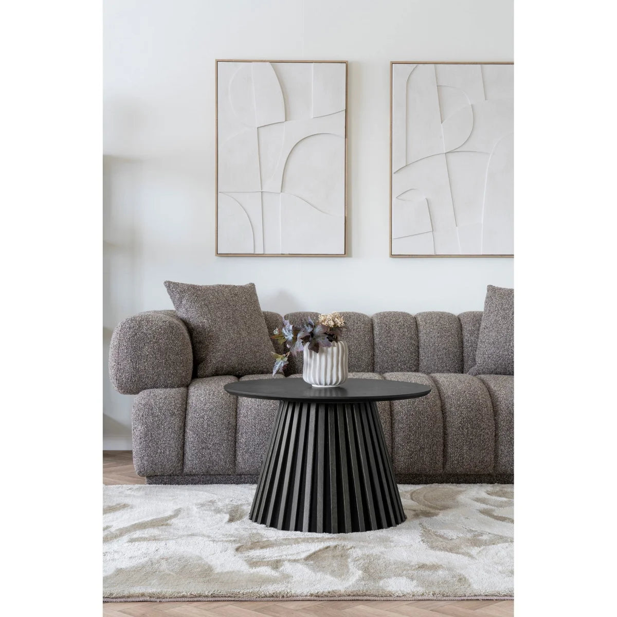 Table basse ronde en bois noir plissé, Ø70 cm