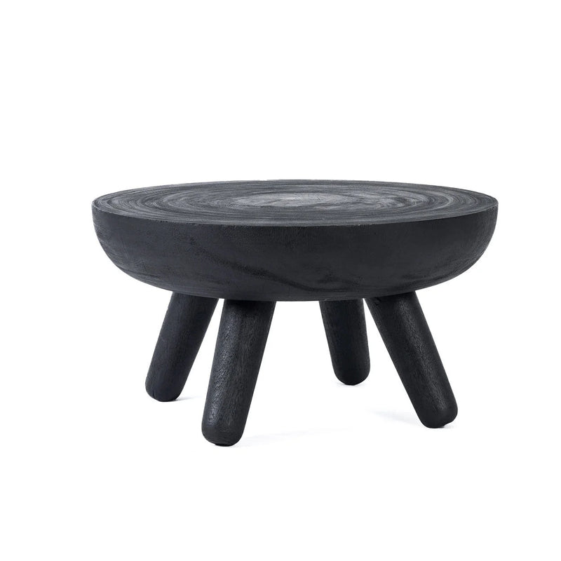 Table basse ronde en bois noir texturé – Ø78 cm