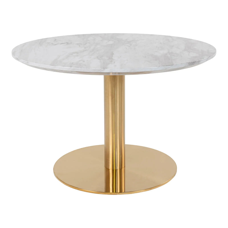 Table basse ronde marbre blanc et pied central doré – Ø70xH45 cm