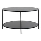 Table basse ronde noire en acier et bois, 2 étages, Ø80 cm
