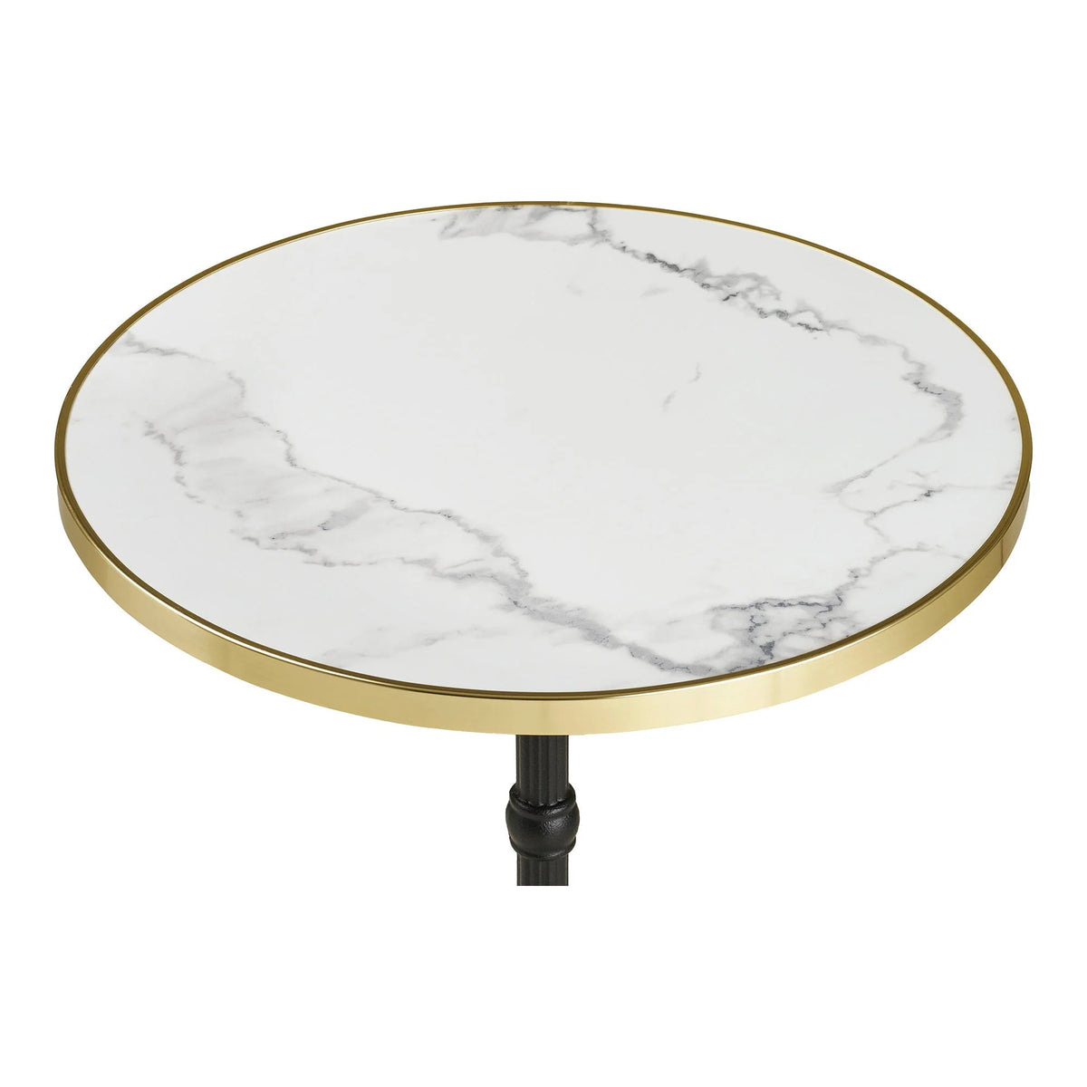 Table bistrot ronde effet marbre blanc bord doré pied noir Ø60 cm