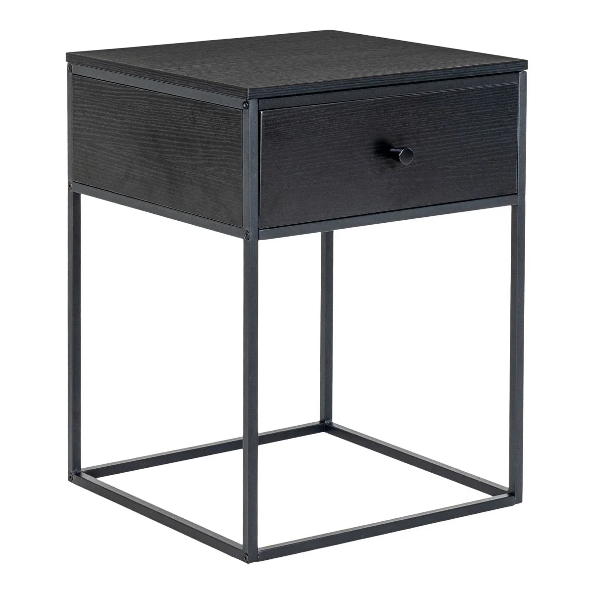Table de chevet noire en métal et MDF avec tiroir 40x55 cm