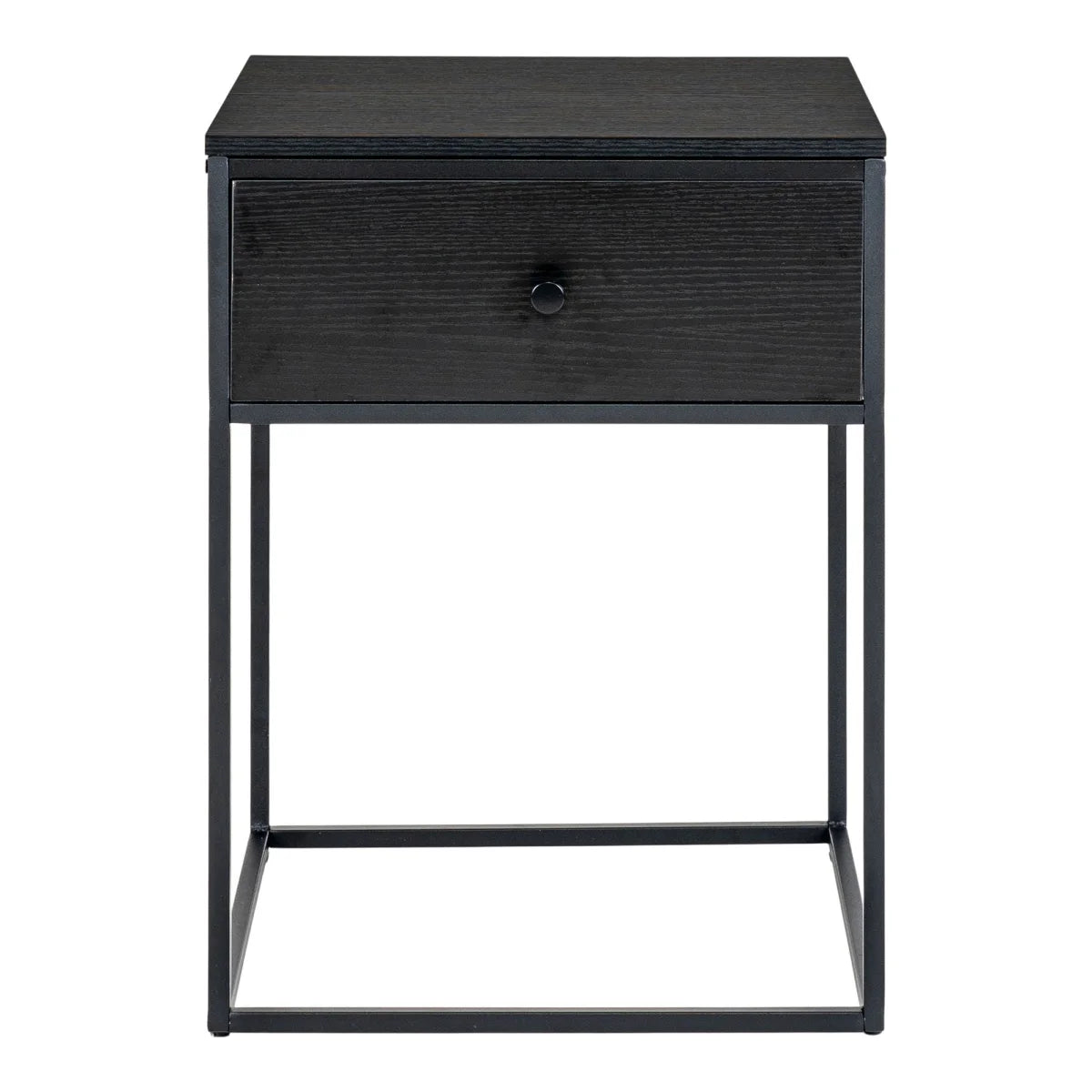 Table de chevet noire moderne en acier et MDF avec tiroir 40x55 cm
