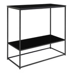 Table console noire en métal avec deux étagères, design minimaliste 80x36 cm