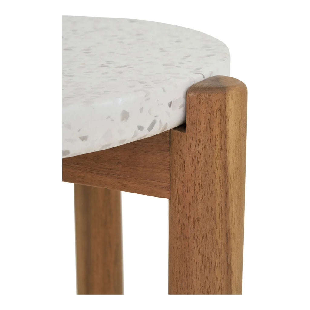 Table d’appoint moderne en acacia et terrazzo blanc moucheté ø37x46 cm