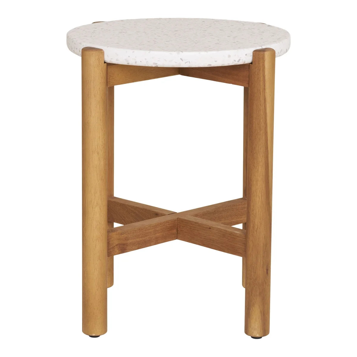 Table d’appoint minimaliste en acacia et terrazzo naturel ø37x46 cm