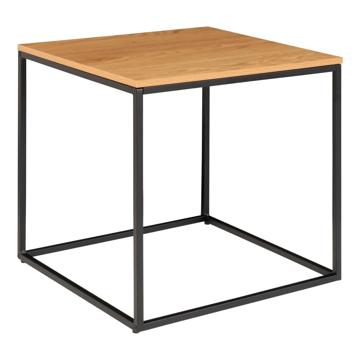Table d’appoint moderne chêne clair 45x45 cm cadre acier noir