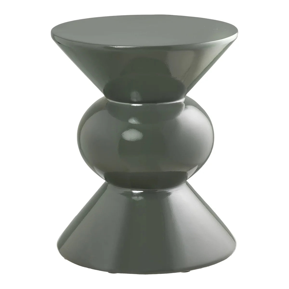 Table d’appoint en fibre de verre laquée vert bouteille forme sablier Ø34 cm