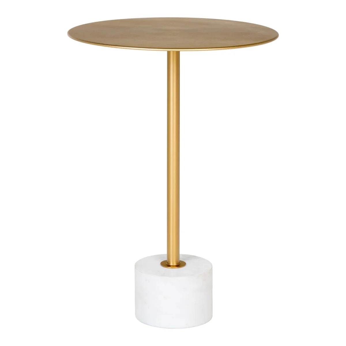 Table d’appoint en marbre blanc et laiton doré Ø41x58 cm