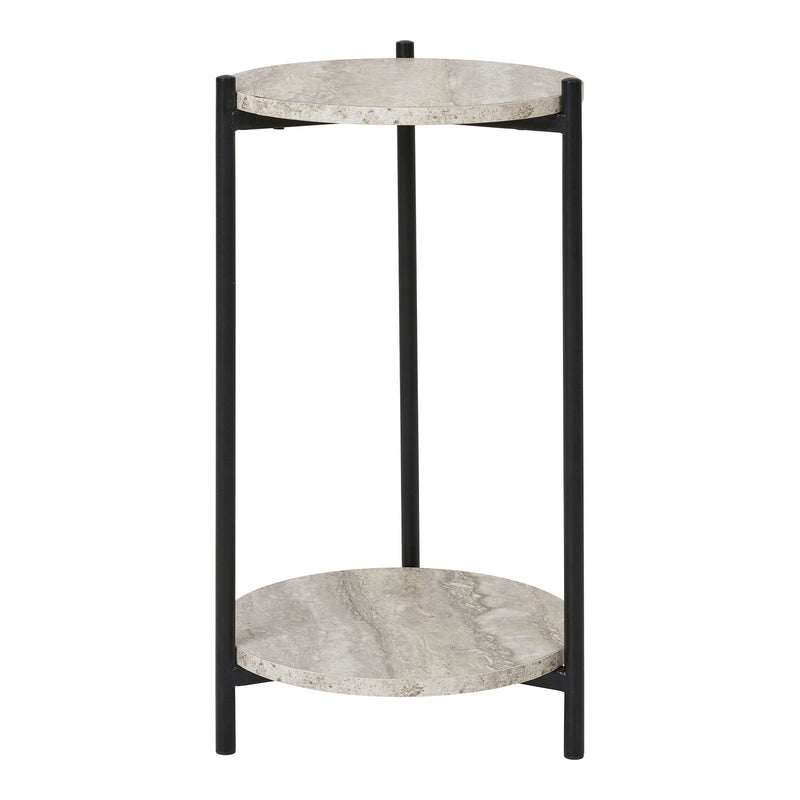 Table d’appoint en MDF aspect travertin et acier noir