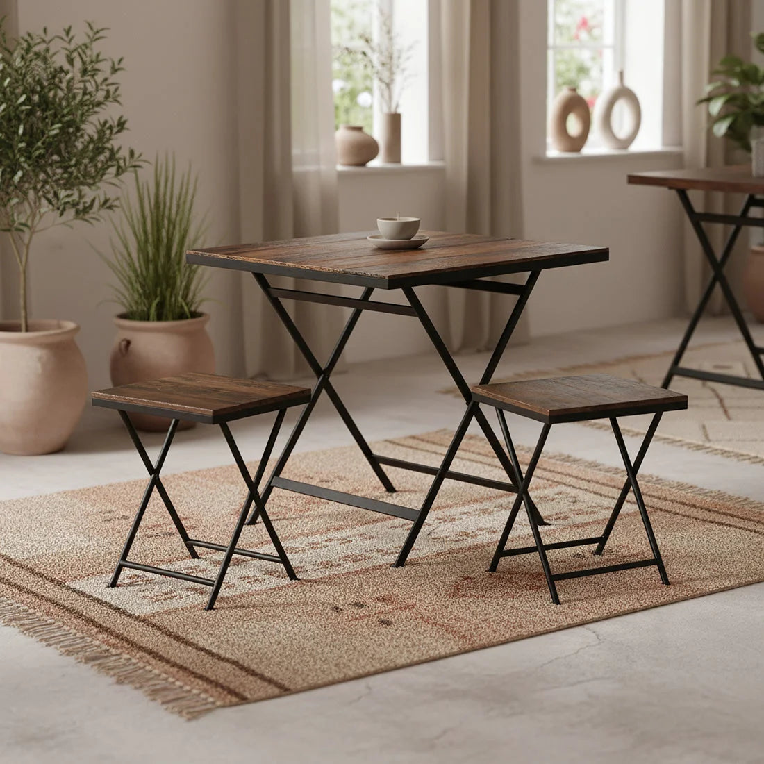 Table d’appoint pliante en bois recyclé et métal brun vieilli 60x60 cm