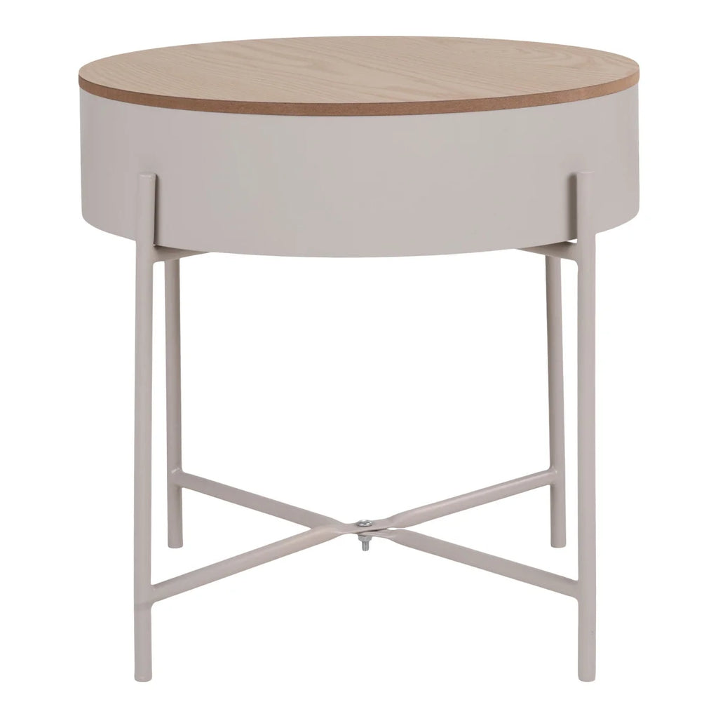 Table dappoint ronde minimaliste en bois clair et métal gris mat Ø40 cm