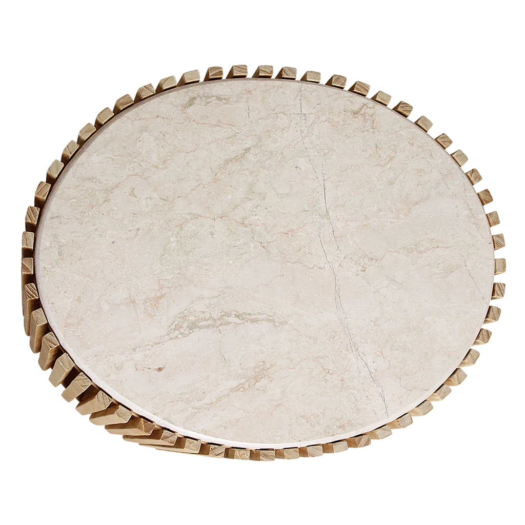 Table d’appoint ronde en bois clair et marbre blanc crème Ø42 cm