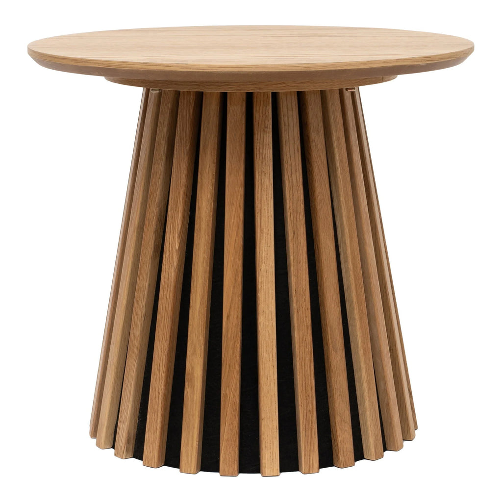 Table d’appoint ronde en placage chêne avec pied graphique à lattes Ø50 cm