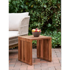 Table d’appoint en teck naturel 40x40 cm bois carré à lattes verticales