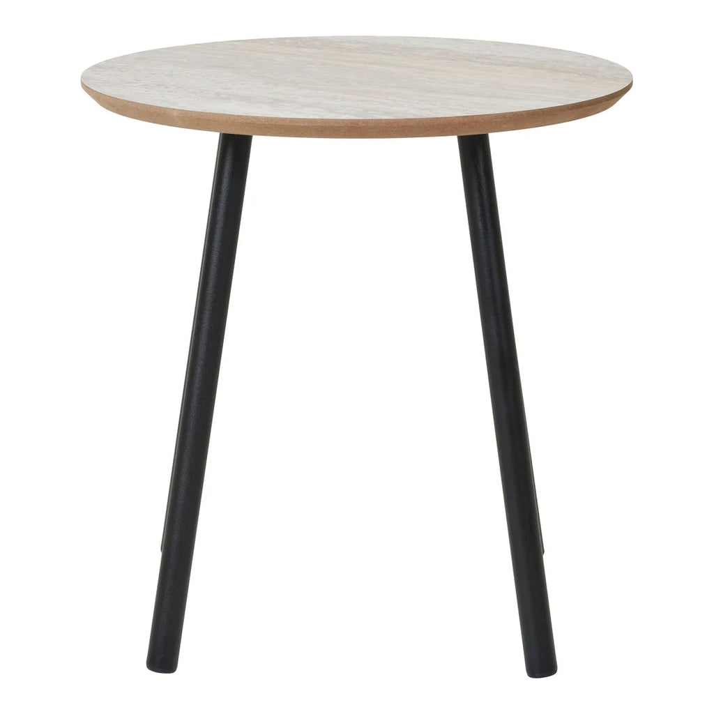 Table d’appoint ronde en travertin beige et noir MDF acier