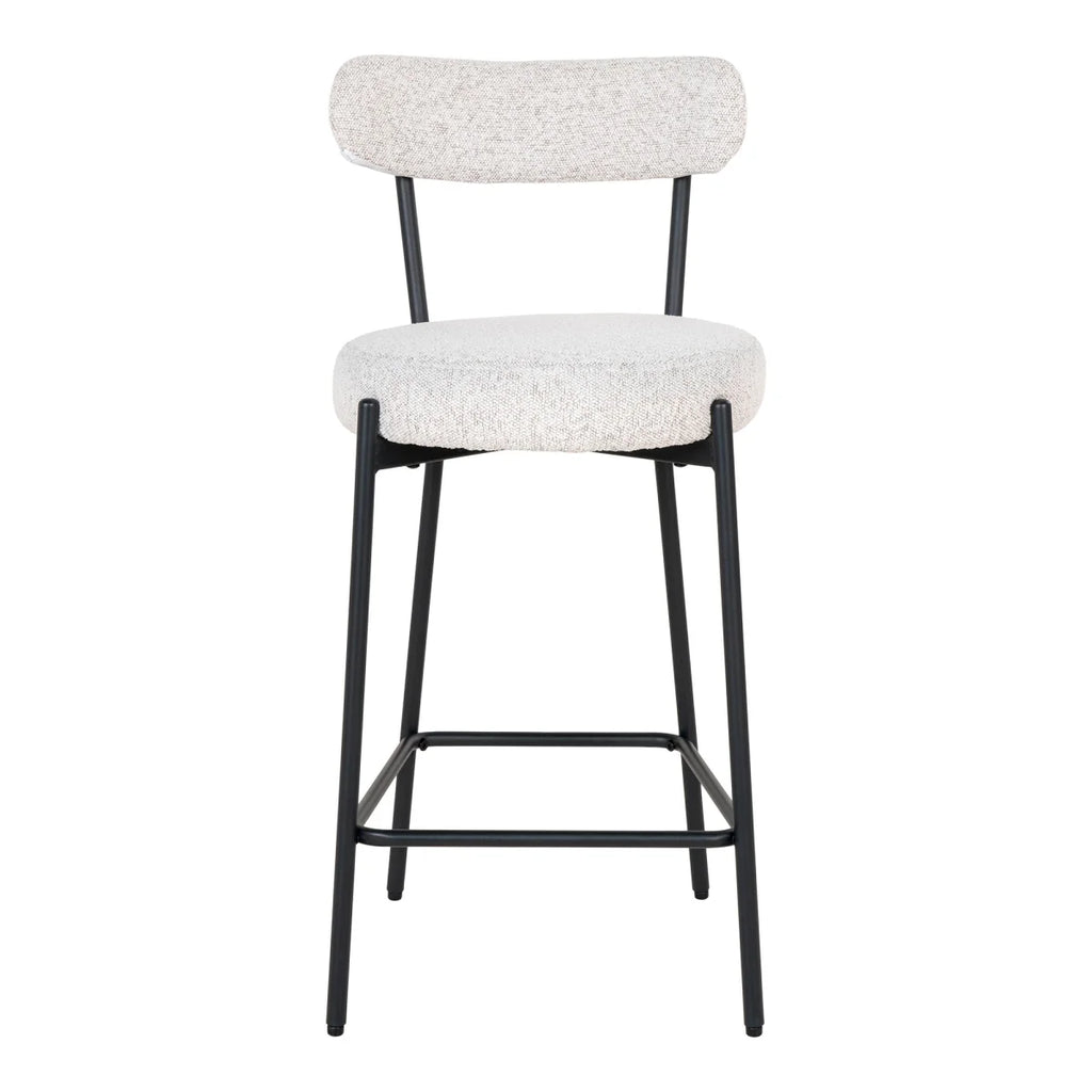 Tabouret de bar moderne en tissu bouclé blanc et métal noir H65 cm