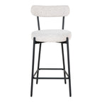 Tabouret de bar moderne en tissu bouclé blanc et métal noir H65 cm