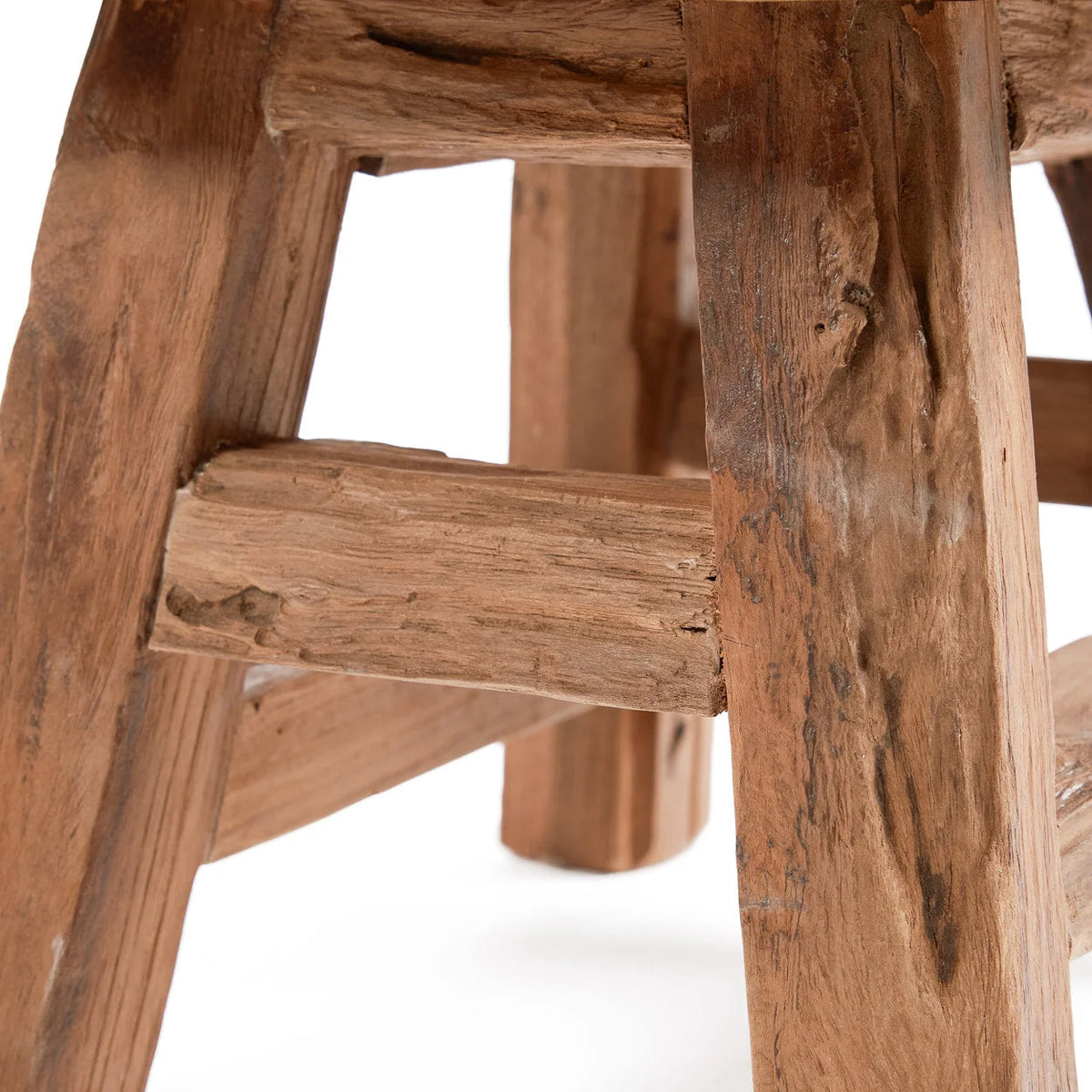 Pieds de tabouret en teck recyclé brut avec croisés, style rustique et naturel