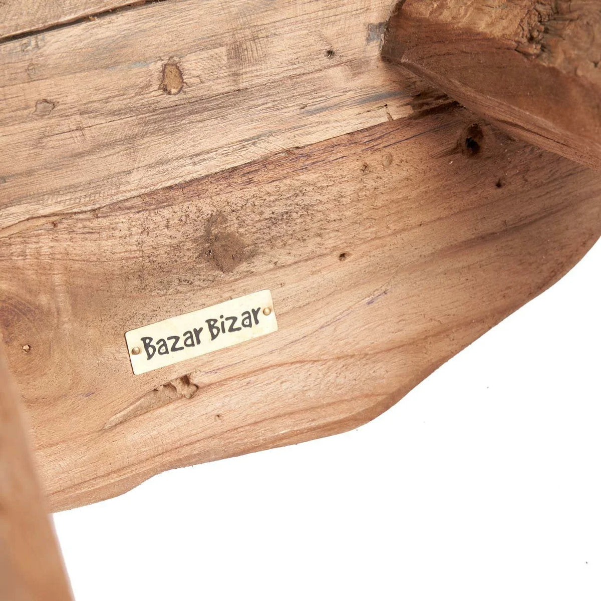 Image de mobilier en bois naturel avec étiquette Bazar Bizar pour Tabouret bas rond en bois massif naturel artisanal Ø50 cm