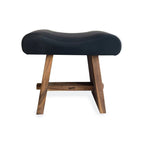 Tabouret en bois suar et cuir noir mat pour intérieur – 50x30 cm