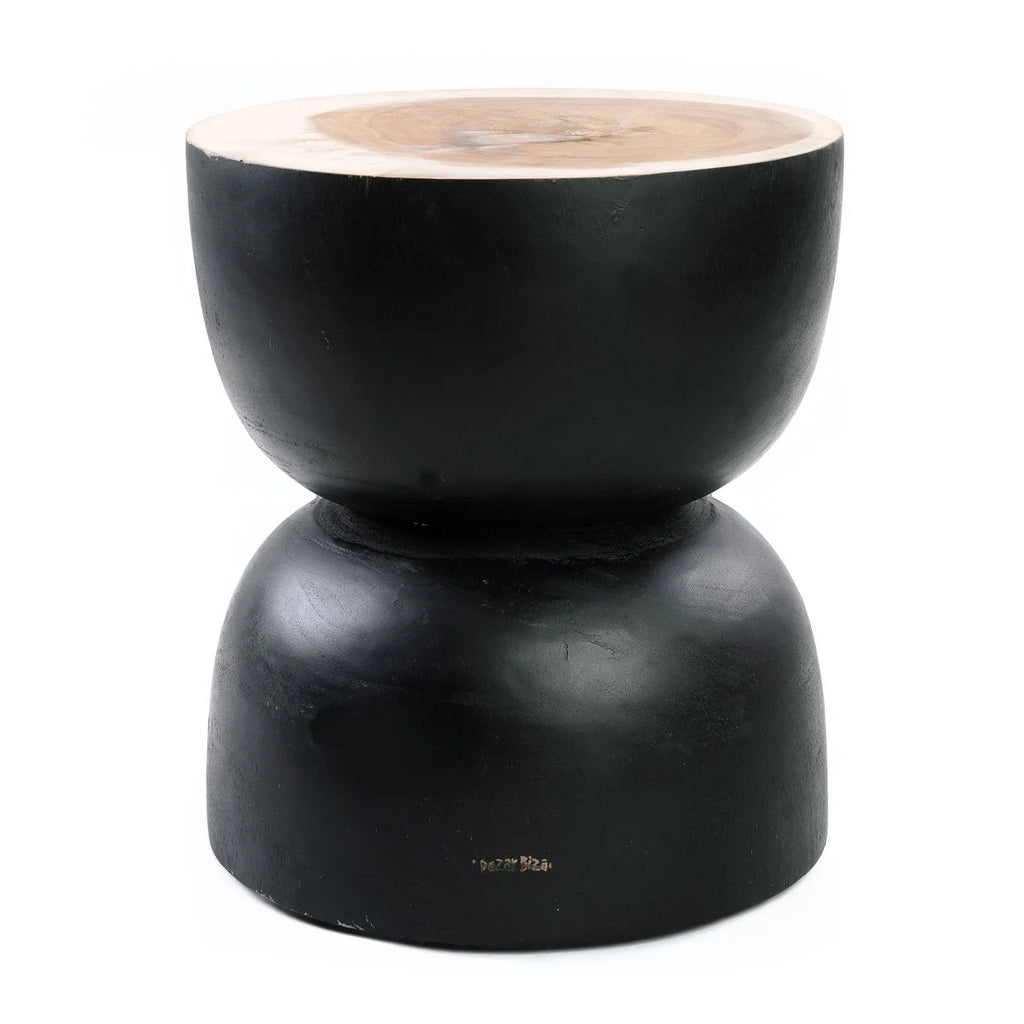 Tabouret en bois de suar noir 45 cm courbé artisanal