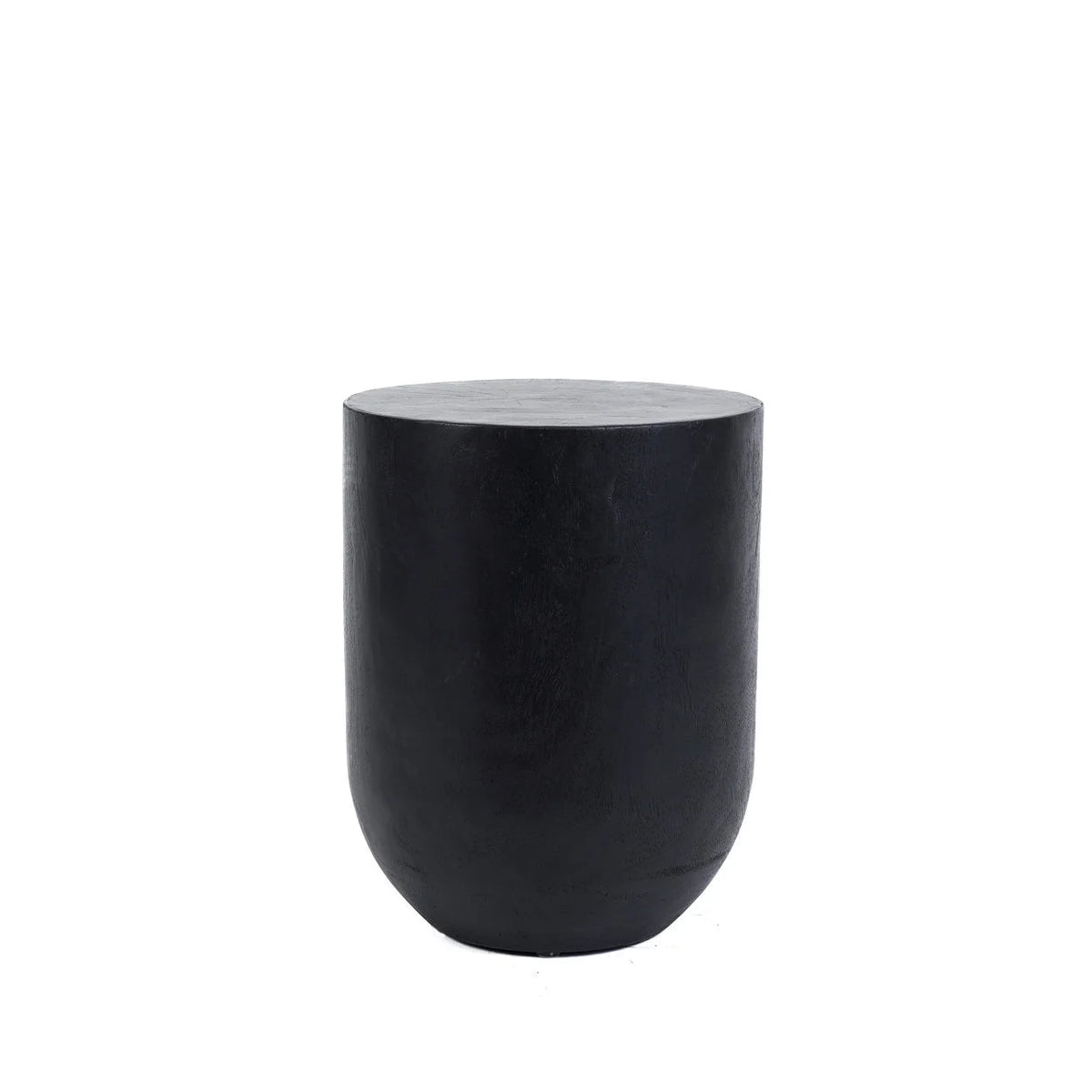 Tabouret cylindre en bois de suar noir sculpté – H45 cm
