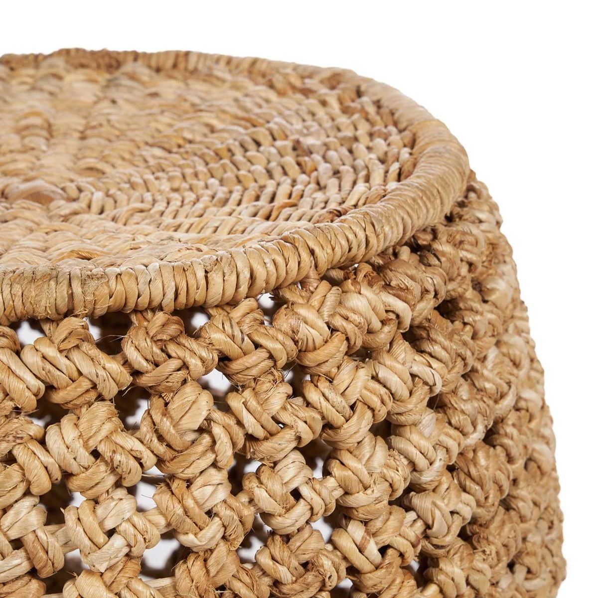 Tabouret en fibres naturelles tressées beige Ø48 cm texturé à bord relevé