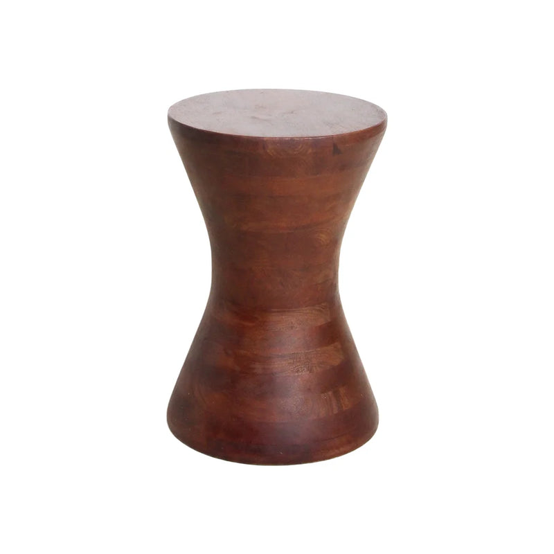Tabouret en manguier brun forme sablier usage table d’appoint – H45 cm