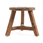 Tabouret rond en bois de teck recyclé finition brute – Ø37 cm