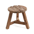 Tabouret rond en bois de teck recyclé finition brute – Ø37 cm