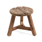 Tabouret rond en bois de teck recyclé finition brute – Ø37 cm
