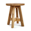 Tabouret rond en teck massif naturel, Ø35 cm, usage assise ou table d’appoint