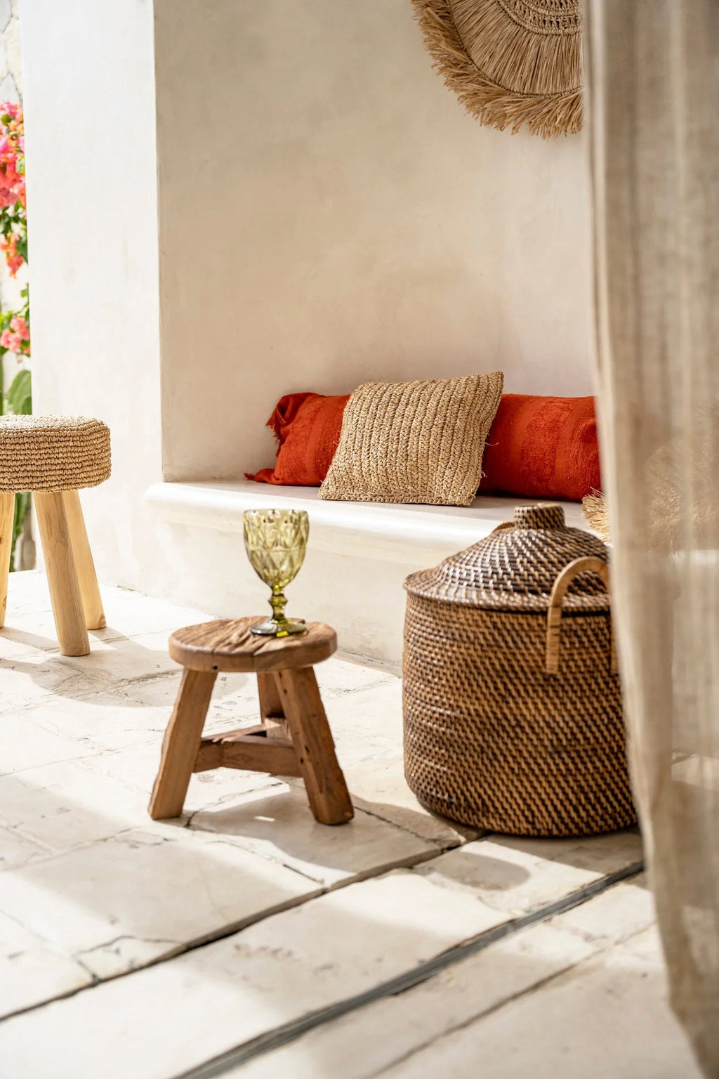 Tabouret rond en teck recyclé naturel – Ø30 cm