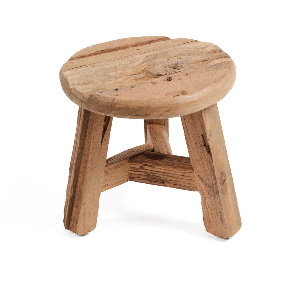 Tabouret rond en teck recyclé naturel – Ø30 cm