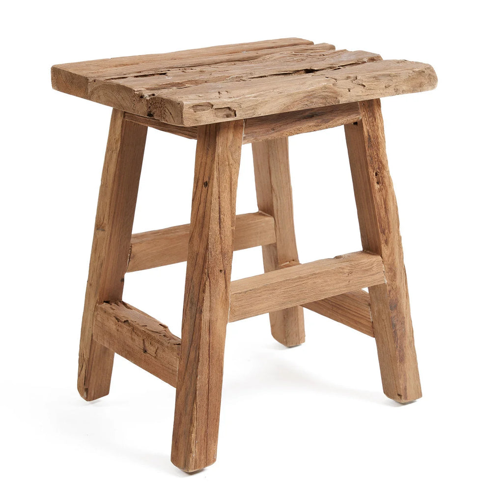 Tabouret en teck recyclé finition naturelle rustique – 40x30 cm