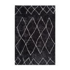 Tapis berbère à poils longs anthracite avec motif losanges géométriques