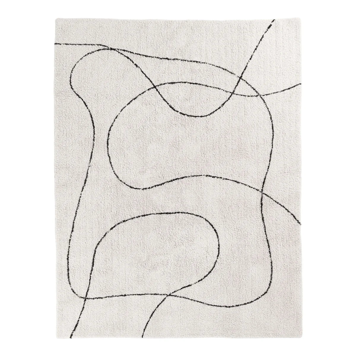 Tapis en coton noir et blanc imprimé 200x300 cm crème abstrait