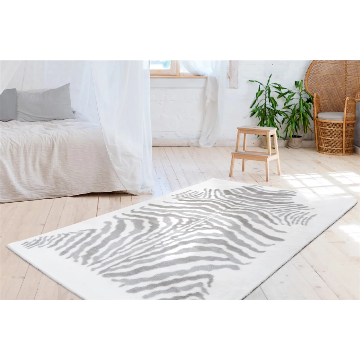 Tapis blanc avec motif zèbre gris pour le produit Rabbit Animal 400 Grau / Weiß 160cm x 230cm