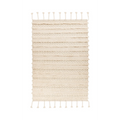 Tapis en laine écru à rayures texturées avec franges, rectangulaire et beige