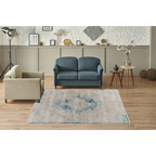 Tapis rectangulaire oriental bleu à effet vieilli 120x170 cm avec motif abstrait pâle
