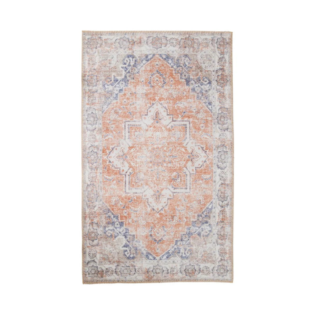 Tapis persan orange et bleu rectangulaire vintage 160x230 cm