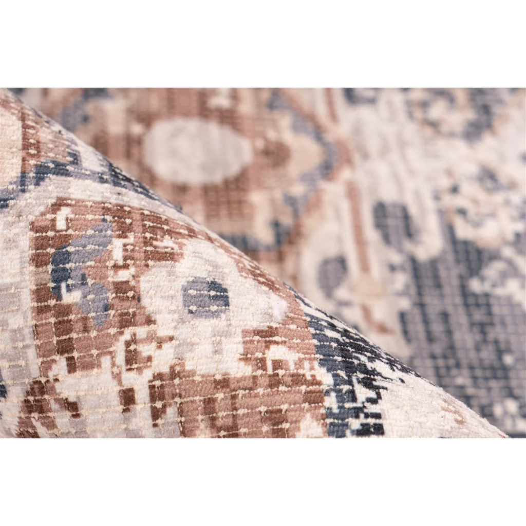 Tapis persan rectangulaire effet vieilli coton gris taupe avec motifs abstraits et géométriques