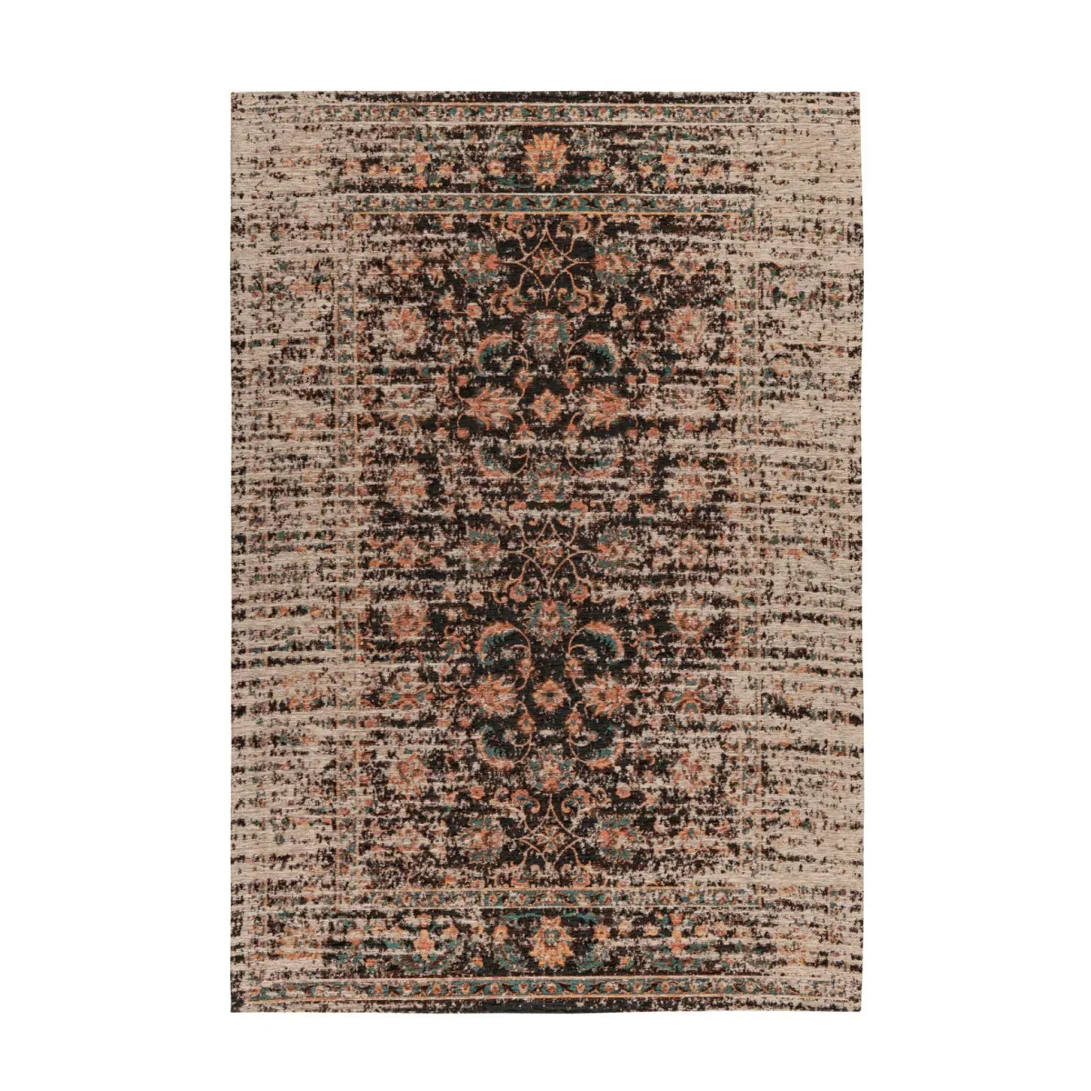 Tapis rectangulaire à motifs persans vieilli noir, beige et rose 200x290 cm